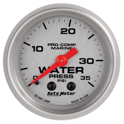 Autometer Marine Silver 2-1/16in 35 PSI Mechanical Water Pressure Gauge - 200772-33 Photo - Primary