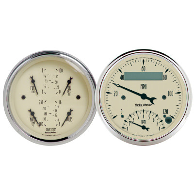AutoMeter Gauge Kit 2 Pc. Quad & Tach/Speedo 3-3/8in. Antique Beige - 1820 Photo - Primary