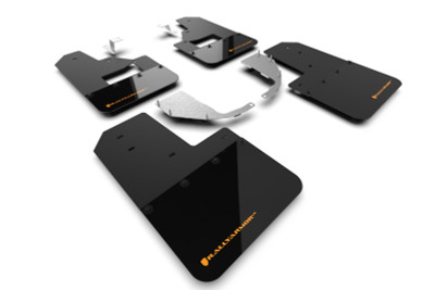 Rally Armor 21-22 Ford Bronco (Steel Bmpr + RB - NO Rptr/Sprt) Blk Mud Flap w/Cy Orange Logo - MF85-RB-ST-COR Photo - Primary