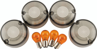 Bikers Choice 86-99 FXST 86-01 FXD FXR XL Smoked Turn Signal Lens & Amber Bulb Kit Repl H-D 69306-02 - 482544 Photo - Primary