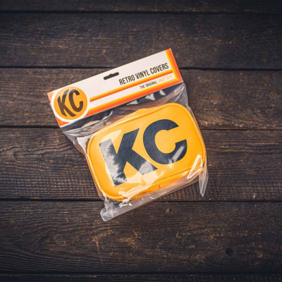 KC HiLiTES Retro 5in x 7in Rectangular Yellow Vinyl Light Cover w/ Black KC Logo (Pair) - 5601 User 1
