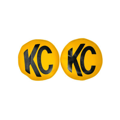 KC HiLiTES Retro 8in Round Yellow Vinyl Light Cover w/ Black KC Logo (Pair) - 5801 User 1