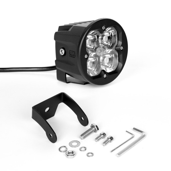 XK Glow Round XKchrome 20w LED Cube Light w/ RGB Accent Light - Spot Beam w/Fog Light Bracket - XK065003-S