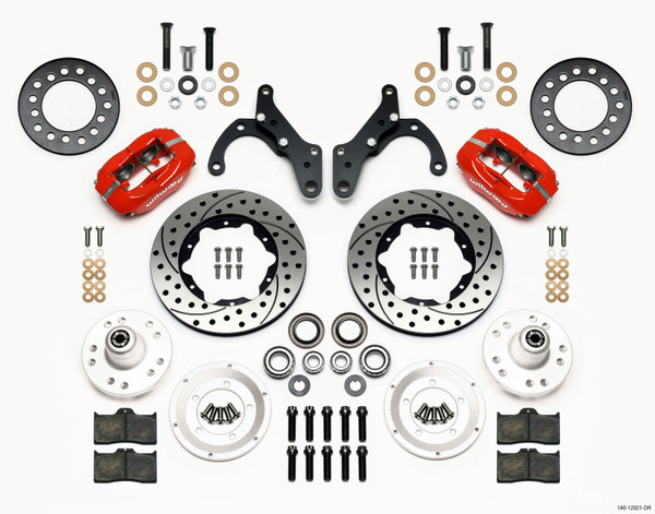 Wilwood Forged Dynalite Front Kit 11.00in Drill-Red 65-68 Chevy Impala -Drum Spindle - 140-12021-DR