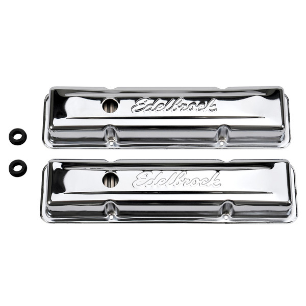 Edelbrock Valve Cover Signature Series Chevrolet 1959-1986 262-400 CI V8 Low Chrome - 4449