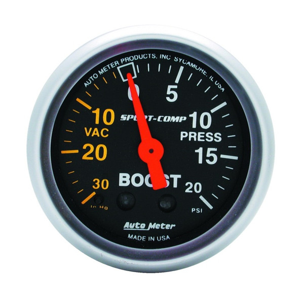 Auto Meter 3301 2-1/16" Sport-Comp Mechanical Boost/Vacuum Gauge 20 PSI
