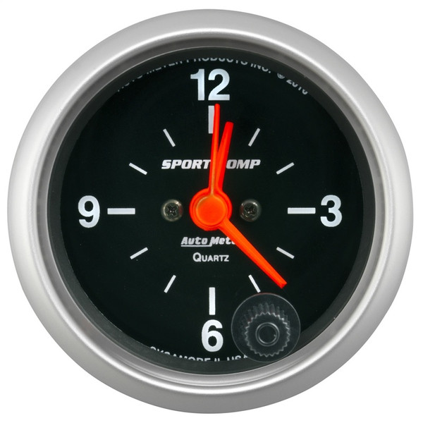 Auto Meter 3385 GAUGE; CLOCK; 2 1/16"; 12HR; ANALOG; SPORT-COMP