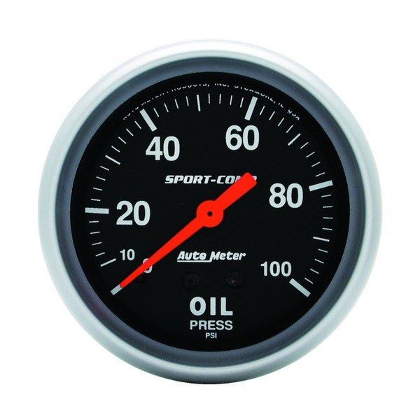 Auto Meter 3421 2-5/8" Sport-Comp Mechanical Oil Pressure Gauge 0-100 PSI