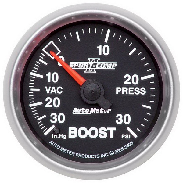 Auto Meter 3603 2-1/16" Sport-Comp Mechanical II Boost/Vacuum Gauge 30 PSI