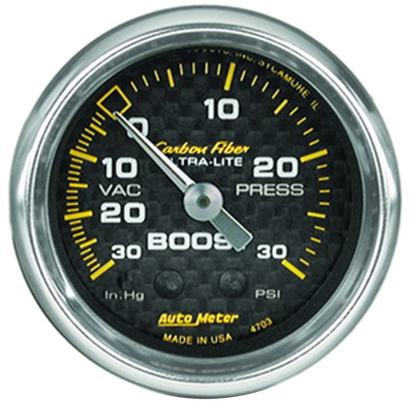 Auto Meter 4703 2-1/16" Carbon Fiber Mechanical Boost/Vacuum Gauge 30 PSI