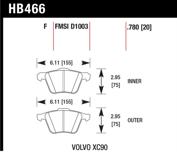 Hawk HB477Y.610 LTS Disc Brake Pad 0.610 Thickness For 18 Toyota 4Runner 4.0