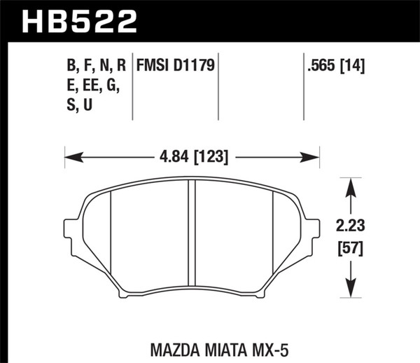 Hawk HB522G.565 Performance DTC 60 Front Brake Pads Set For Mazda MX-5 Miata