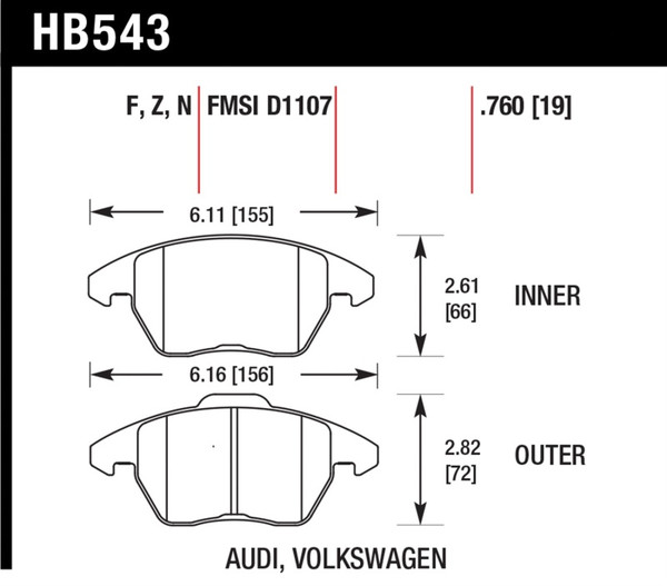 Hawk HB543N.760 HP Plus Front Disc Brake Pad Set For Audi VW