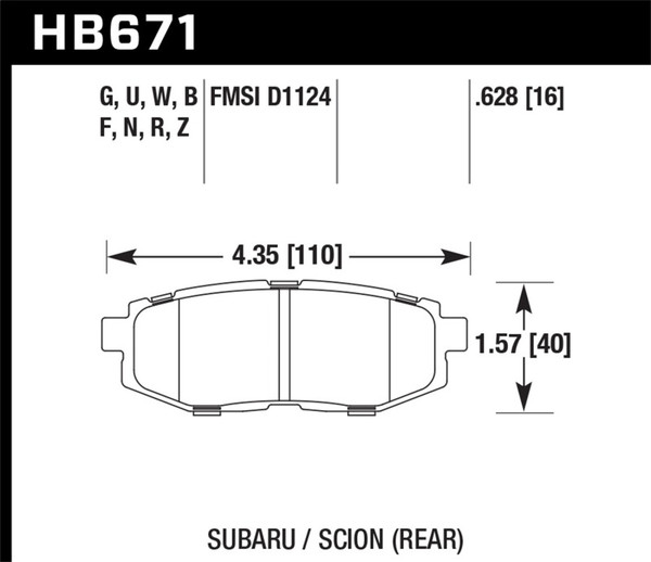 Hawk HB671N.628 HP Plus Disc Brake Pad 0.628 Thickness For 19 Toyota 86 2.0L
