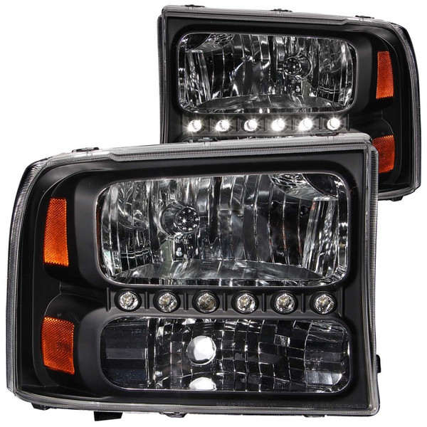 Anzo 111106 Crystal Headlight Set, Clear Lens, Black Housing, w/LED Strip