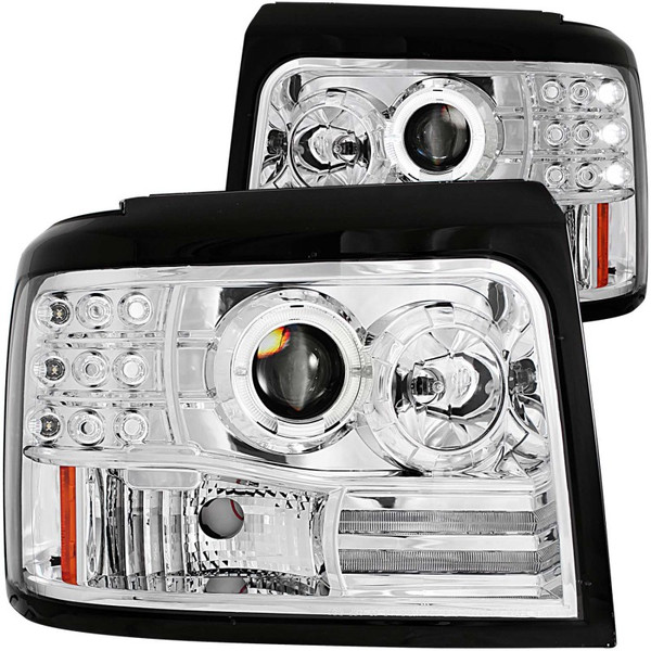 ANZO fits 1992-1996 Ford F-150 Projector Headlights w/ Halo Chrome w/ Side Markers and Parking Lights - 111183
