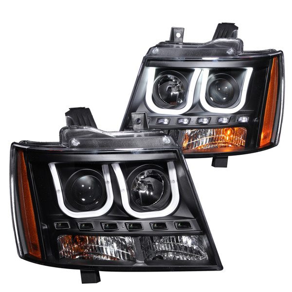 Anzo 111273 Projector Headlight Set Clear Lens Black Housing Pair w/U-Bar NEW