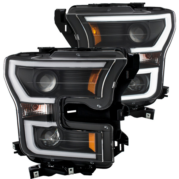 Anzo 111347 Projector Headlight Set, Amber Lens, Black Housing w/Plank Style
