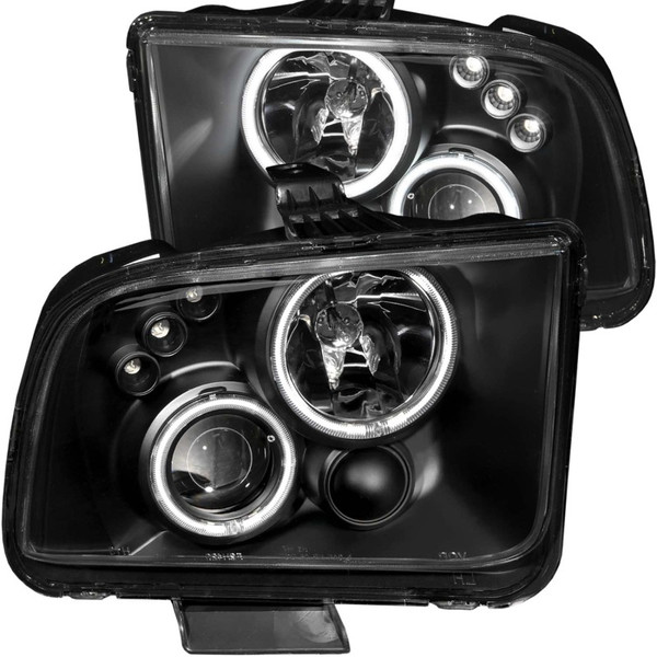 ANZO fits 2005-2009 Ford Mustang Projector Headlights w/ Halo Black - 121166