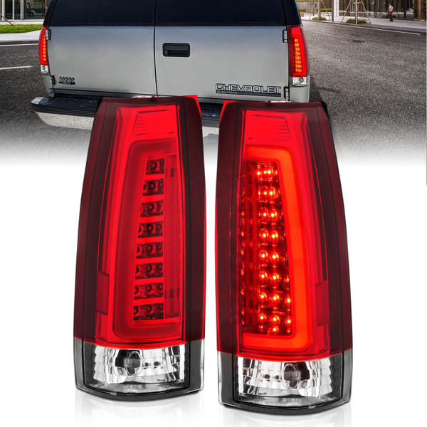 Anzo 311346 LED C-Bar Tail Lights Chrome Housing Red/Clear Lens