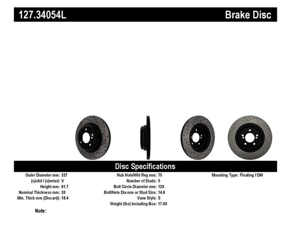 Stop Tech 127.34054L Sport Drilled & Slotted Brake Rotor For 01-06 BMW M3