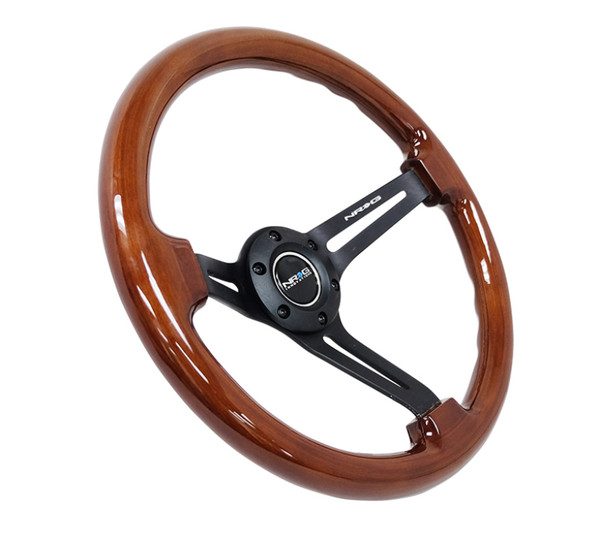 NRG RST-018BR-BK Steering Wheel 350mm 3-Spoke Slotted Center Black Brown Wood