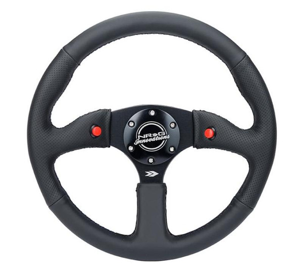 NRG Reinforced Steering Wheel (350mm/ 2.5in. Deep) Sport Leather Racing/ 4mm Matte Black Spoke - RST-023D-R