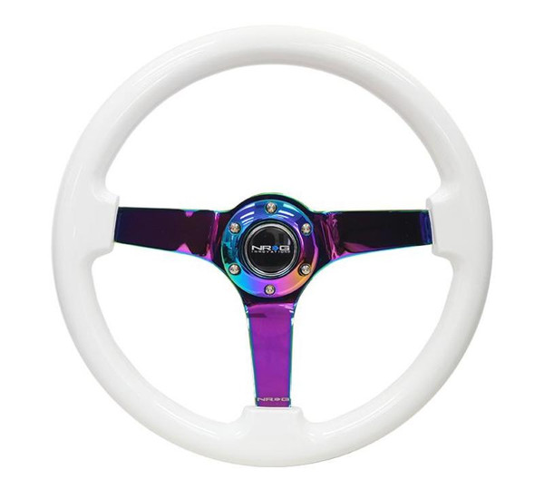 NRG Reinforced Steering Wheel (350mm / 3in. Deep) Classic White w/4mm Neochrome Solid 3-Spoke - RST-036WT-MC
