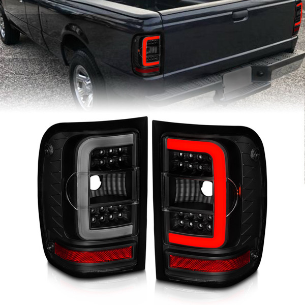 ANZO fits 01-11 Ford Ranger LED Taillights - Black Housing w/ Smoke Lens & Light Bar - 311391