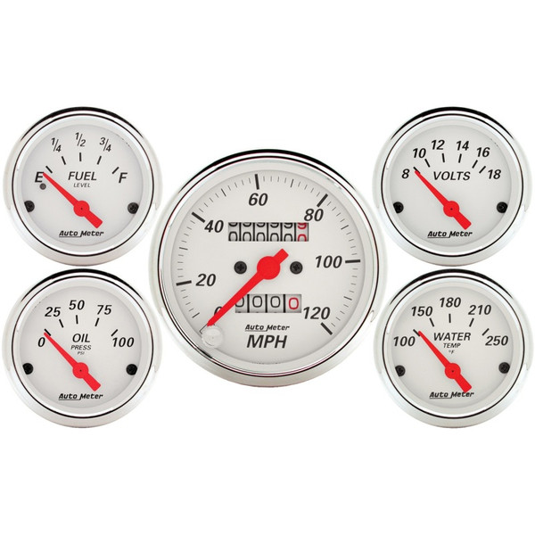 Auto Meter 1300 Gauge Kit 5 Pc. 3 1/8"/2 1/16" Mech. Speedometer Arctic White