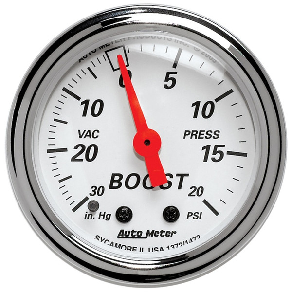 Auto Meter 1372 2-1/16" Arctic White Mechanical Boost/Vacuum Gauge 20 PSI
