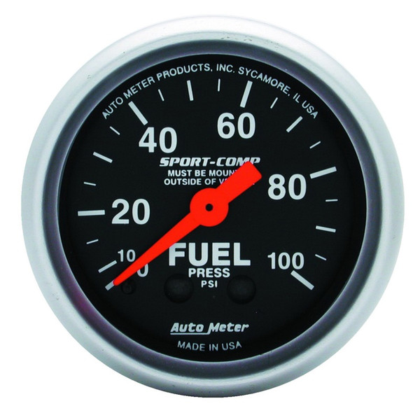 Auto Meter 3312 2-1/16" Sport-Comp Mechanical Fuel Pressure Gauge 0-100 PSI