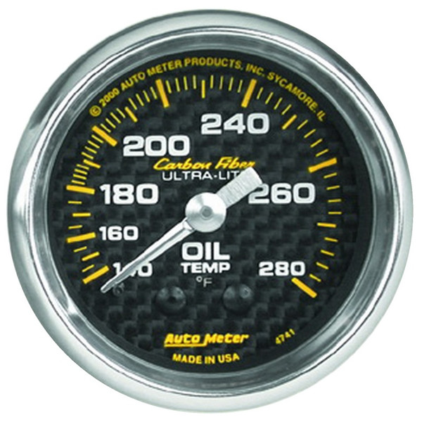 Auto Meter 4741 2-1/16" Carbon Fiber Mechanical Oil Temp Gauge 140-280F NEW - 4741
