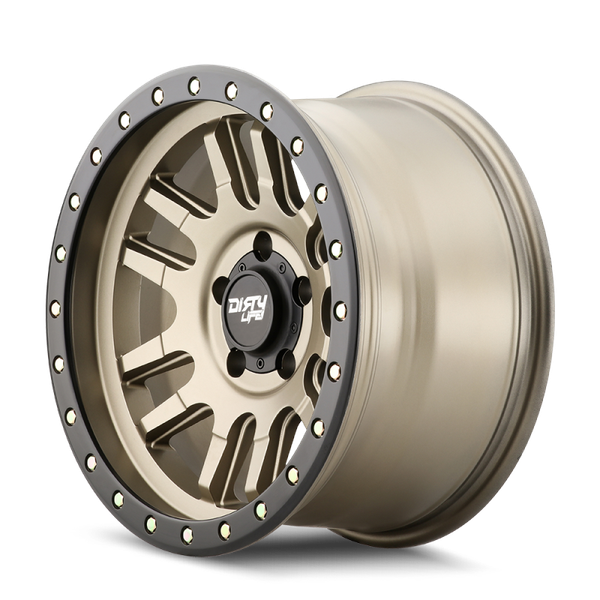 Dirty Life 9309 Canyon Pro 17x9/5x127 BP/-12mm Offset/71.5mm Hub Satin Gold Wheel - Beadlock - 9309-7973MGD12