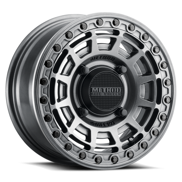 Method MR415 Beadlock 15x7 / 5+2/38mm Offset / 5x4.5 / 76 CB Graphite Wheel - Gloss Graphite Ring - MR415570121252B