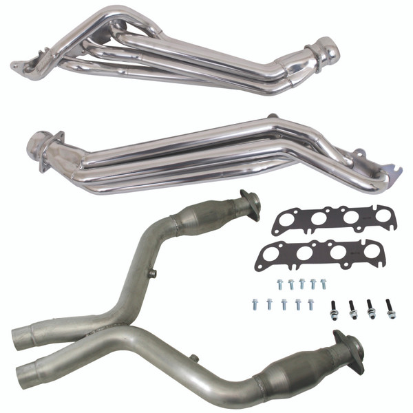 BBK 11-14 Ford Mustang GT 1-3/4 Long Tube Headers w/High Flow Catted Mid Pipe (Silver Ceramic) - 16333