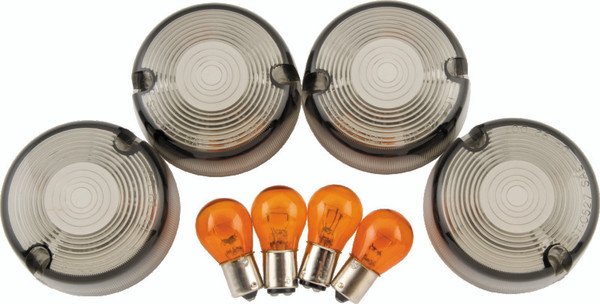 Bikers Choice 86-99 FXST 86-01 FXD FXR XL Smoked Turn Signal Lens & Amber Bulb Kit Repl H-D 69306-02 - 482544