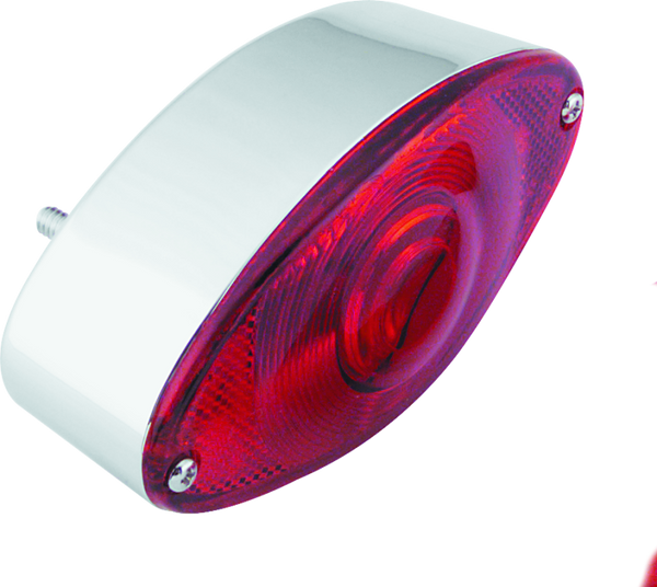 Bikers Choice Chrome Cat Eye Tail Lamp Assembly Red Lens Universal Custom - 492906