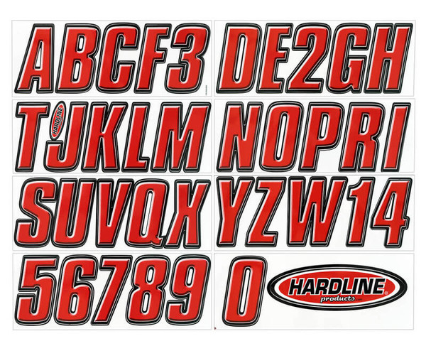 Hardline Boat Lettering Registration Kit 3 in. - 800 Red/Black - REBLK800
