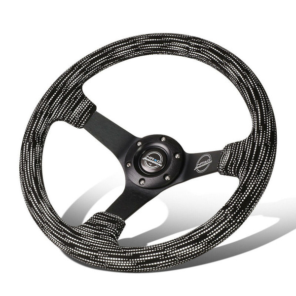 NRG Reinforced Steering Wheel (350mm / 3in. Deep) Microfiber/Black Stitch w/5mm Matte Black Spokes - RST-036MB-SA-H
