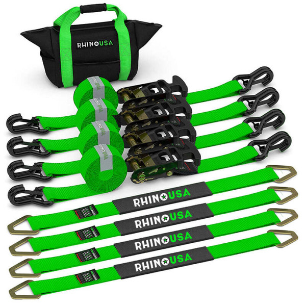 Rhino USA Heavy Duty Vehicle Tie Down Kit- Green - 2IN-HDKIT-GRN