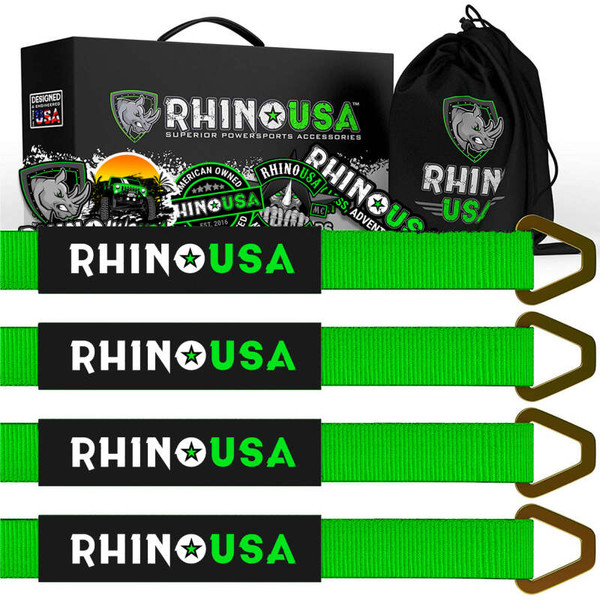 Rhino USA Axle Tie Down Straps (4-Pack) 2In X 38In - Green - RNO-AXLESTRAPS-GRN