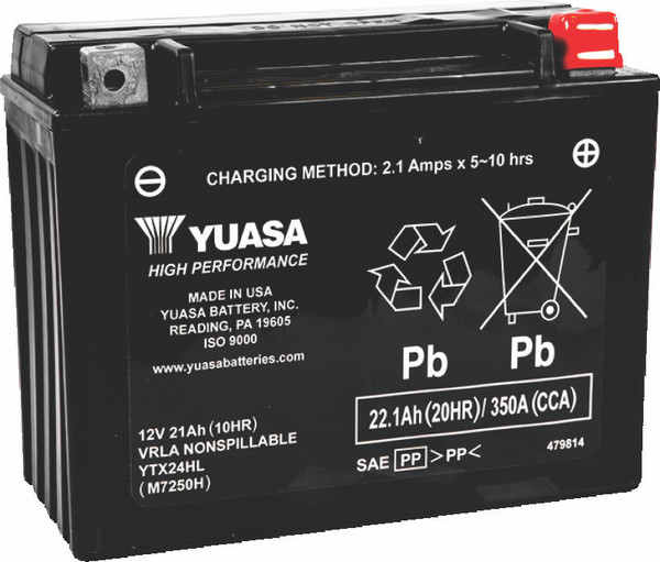 Yuasa YTX24HL Maintenance Free AGM 12-Volt Battery - YUAM7250H