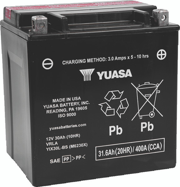 Yuasa YIX30L-BS High Performance Maintenance Free AGM 12-Volt Battery w/Bottle - YUAM6230X