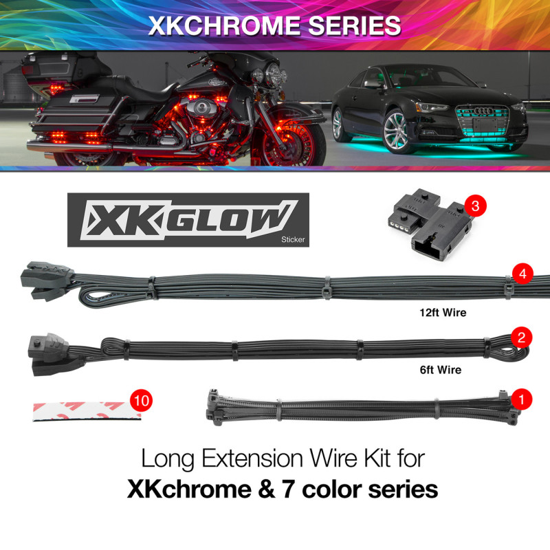 XK Glow Extension Wire Kit for XKchrome & 7 Color Series for Car - XK-4P-WIRE-KIT-CAR