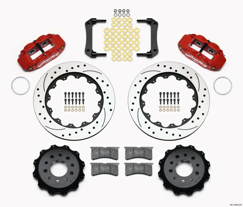 Wilwood Narrow Superlite 4R Rear Kit 14.00in Drilled Red Morrison Multilink IRS (10-15 Camaro Based) - 140-13648-DR