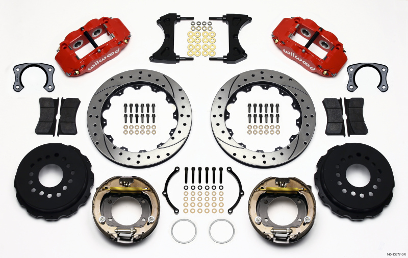 Wilwood Narrow Superlite 4R Rear P-Brk Kit 12.88in Drill Red Big Ford New Style - 140-13677-DR
