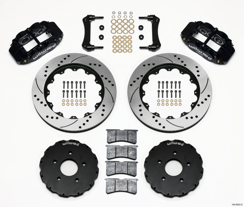 Wilwood 140-8922-D Disc Brake Kit Front Drilled Rotors Superlite 6 Caliper Black