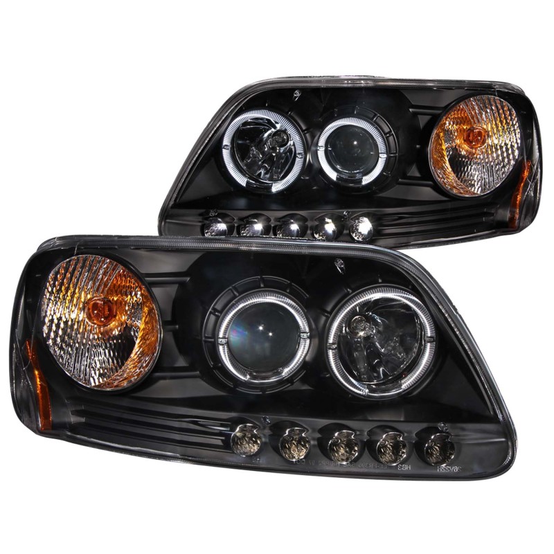 ANZO fits 1997.5-2003 Ford F-150 Projector Headlights w/ Halo and LED Black 1pc - 111031