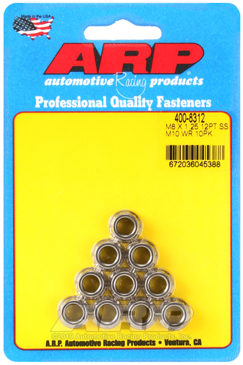 ARP 400-8312 M8 x 1.25 Stainless Steel M10 Socket 12pt. Nut Kit